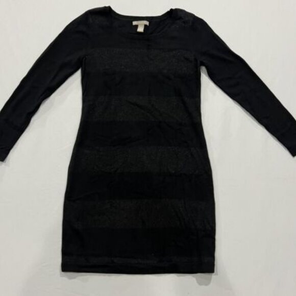 Women's BANANA REPUBLIC Black sparkly Stripe Midi Sweater Dress Sz Small - Picture 1 of 7